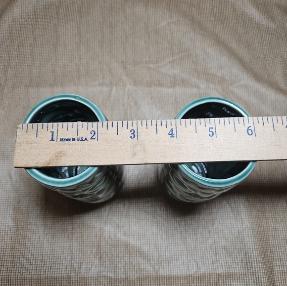 Vintage MCM Ceramic Blue Turquoise Green Tiki Tall Mug Cup Glasses Set 2 DW113 - Picture 11 of 11